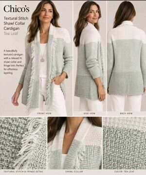 Chico's Womens Size 2 (12-14) Shawl Collar Open Cotton Cardigan Drape Front New